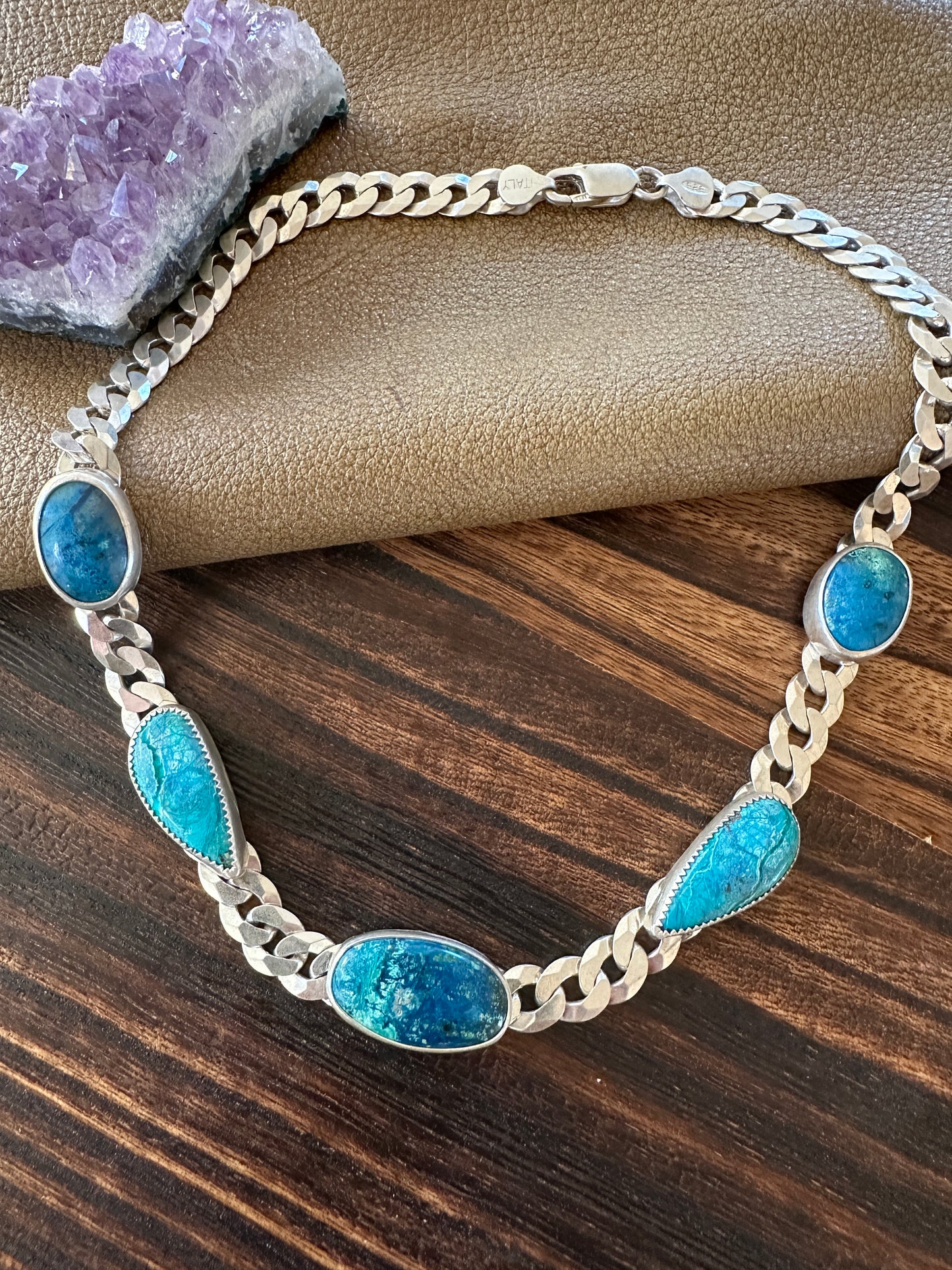 Cuban Chain Necklace with Chrysocolla