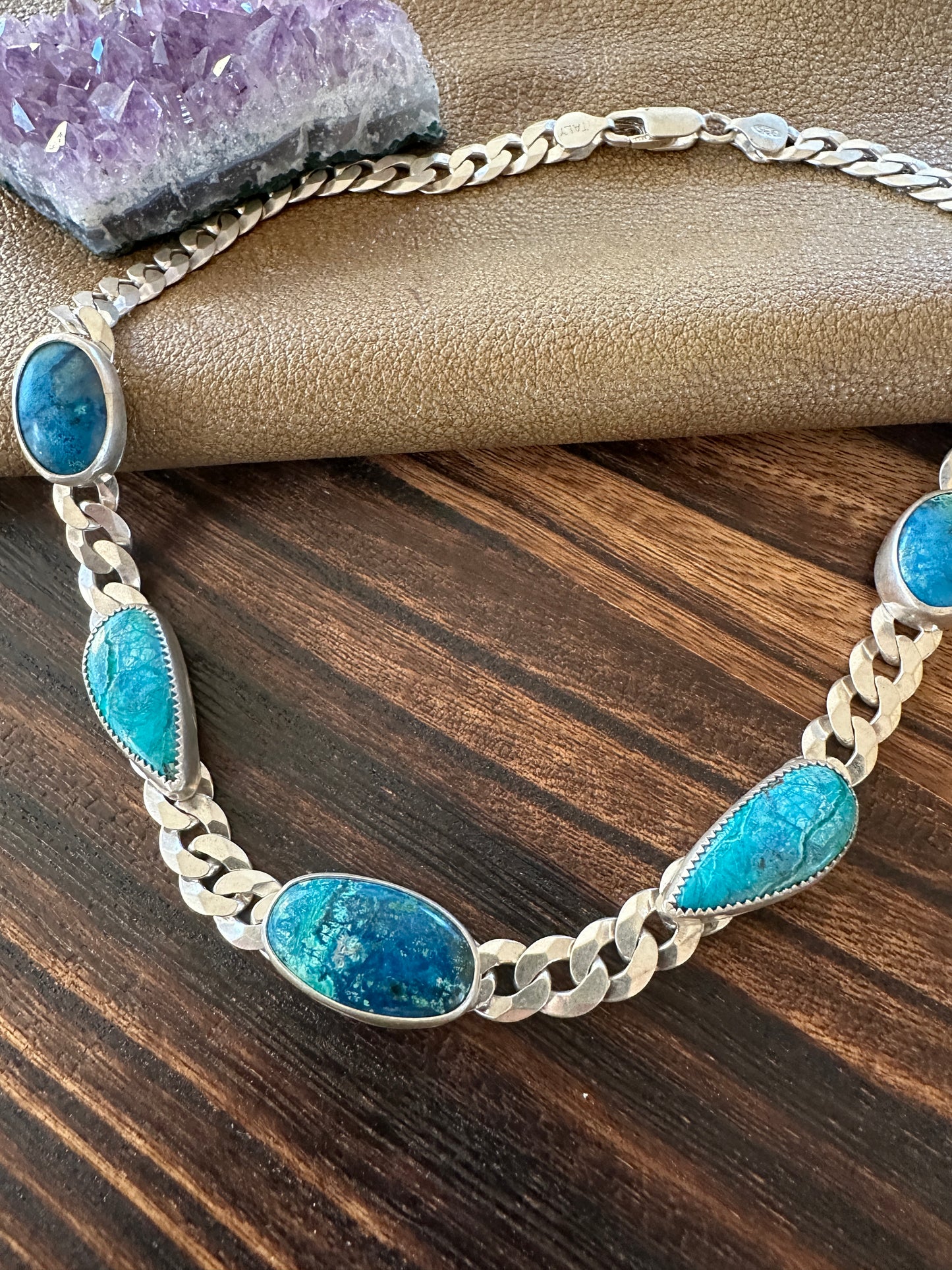 Cuban Chain Necklace with Chrysocolla